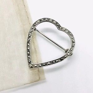 Vintage Sterling Marcasite Heart Brooch
